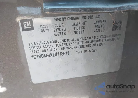 2014 Chevrolet Volt z USA, uszkodzony, nr VIN 1G1RD6E4XEU118530